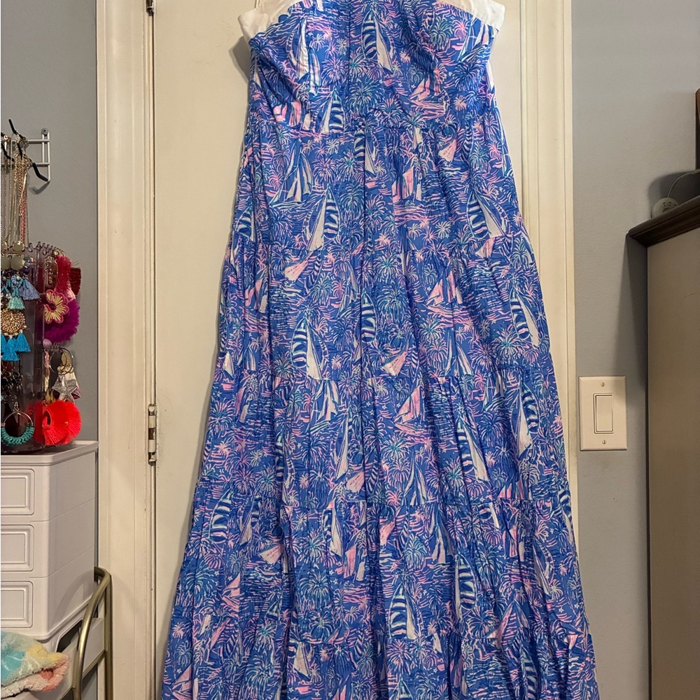 Lilly Pulitzer Blue and Pink Sailboat Maxi Dress